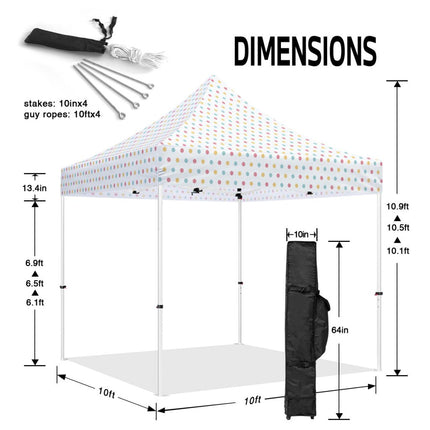 ABLEM8CANOPY 10x10 Pop Up Canopy Tent - Polka Dots - ablem8canopy