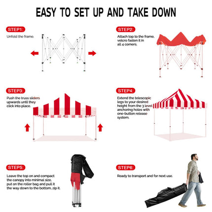ABLEM8CANOPY Carnival 10x10 Red and White Striped Canopy Tent - ablem8canopy