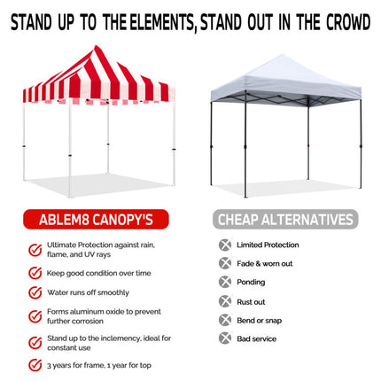 ABLEM8CANOPY Carnival 10x10 Red and White Striped Canopy Tent - ablem8canopy
