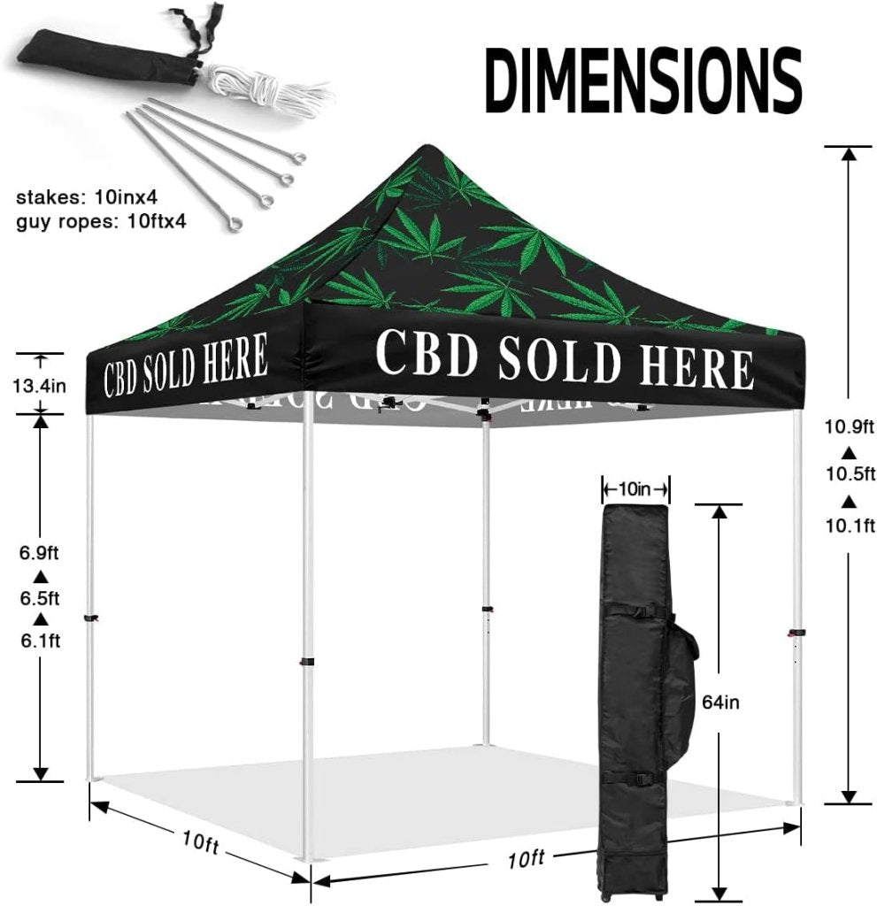 CBD Sold Here 10x10 Cooshade Pop Up Canopy Tent-ablem8canopy 1 full and 2 half walls