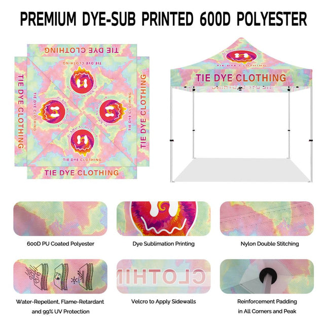 Custom 10x10 Canopy Tent with Company Logo for Tie - Dye Clothing - ablem8canopy