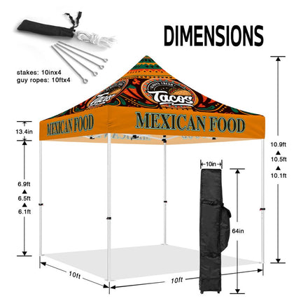 Food Canopy Tent - 10x10 Canopies Pop Up Tents for for Mexican Food Vendors Serving Tacos - ablem8canopy