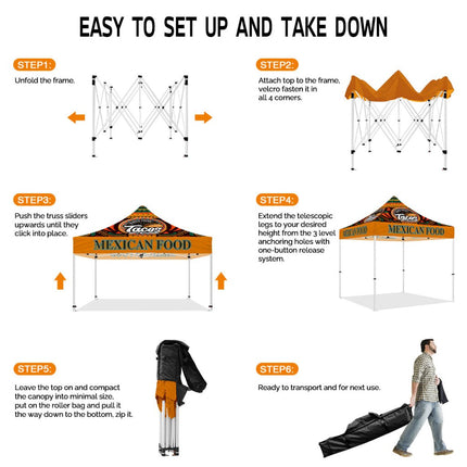Food Canopy Tent - 10x10 Canopies Pop Up Tents for for Mexican Food Vendors Serving Tacos - ablem8canopy