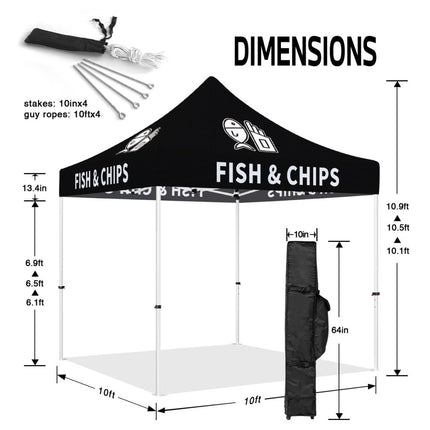 Food Tent Covers - Fish & Chips 10x10 Pop Up Canopy Tent - ablem8canopy