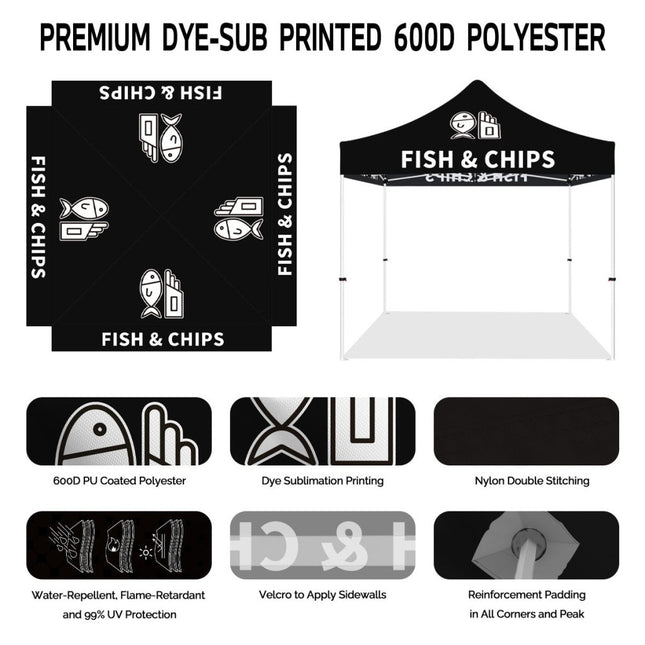 Food Tent Covers - Fish & Chips 10x10 Pop Up Canopy Tent - ablem8canopy