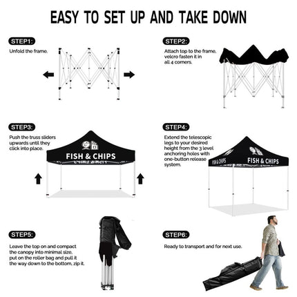 Food Tent Covers - Fish & Chips 10x10 Pop Up Canopy Tent - ablem8canopy