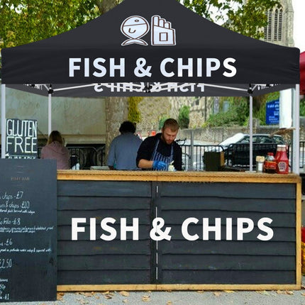 Food Tent Covers - Fish & Chips 10x10 Pop Up Canopy Tent - ablem8canopy