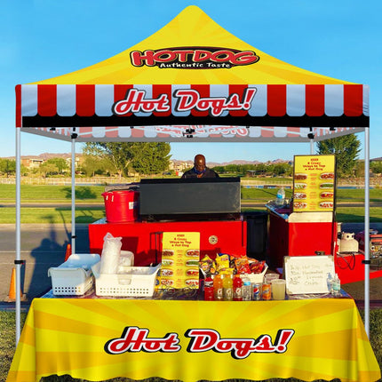 Hotdog Tent - 10x10 Themed Pop Up Tents & Outdoor Canopies for Hot Dogs Food Vendors - ablem8canopy