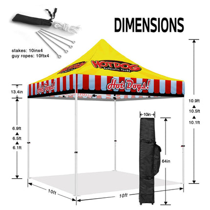 Hotdog Tent - 10x10 Themed Pop Up Tents & Outdoor Canopies for Hot Dogs Food Vendors - ablem8canopy