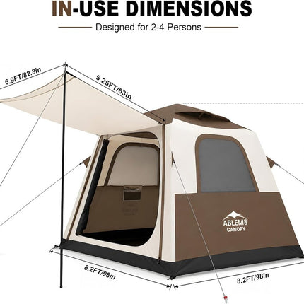 Inflatable Camping Tent, 2-4 Person Air Tent with Pump and Awning-Brown - ablem8canopy