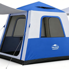 Inflatable Camping Tent with Pump, 2-4 Person Air Tent, Easy Setup Waterproof Blow Up Cabin with Awning for Outdoor Camping - ablem8canopy