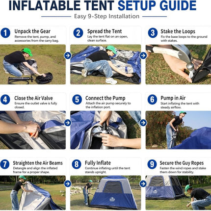 Inflatable Camping Tent with Pump, 2-4 Person Air Tent, Easy Setup Waterproof Blow Up Cabin with Awning for Outdoor Camping - ablem8canopy