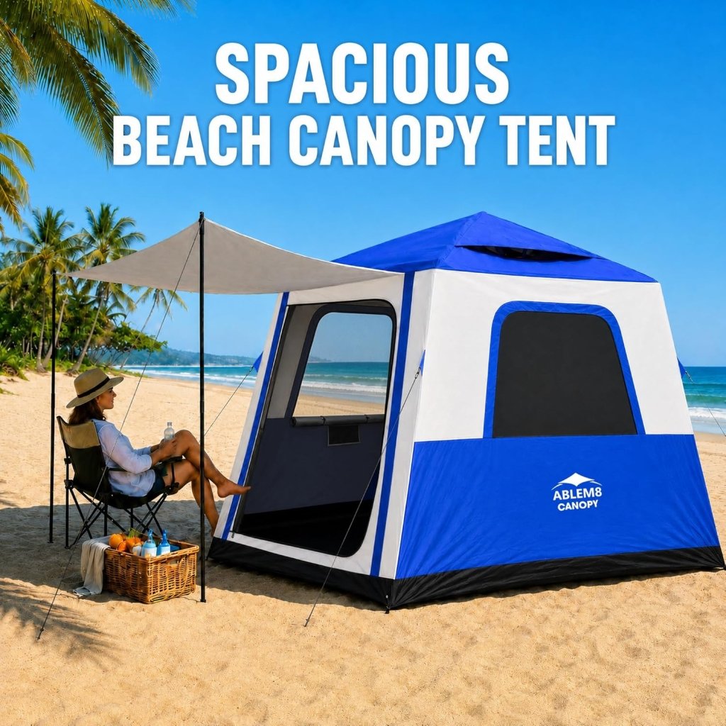 Inflatable Tent for Camping, 8.2x8.2FT Large 4-6 Person Blow up Tent with 2 Doors and 4 Screen Mesh Panels, Footprint Included(Sapphire & Light Gray)