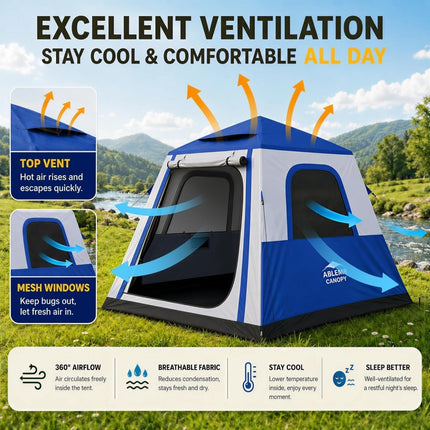 Inflatable Camping Tent with Pump, 2-4 Person Air Tent, Easy Setup Waterproof Blow Up Cabin with Awning for Outdoor Camping - ablem8canopy