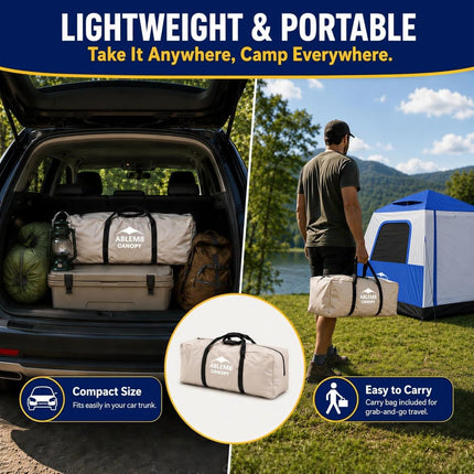 Inflatable Camping Tent with Pump, 2-4 Person Air Tent, Easy Setup Waterproof Blow Up Cabin with Awning for Outdoor Camping - ablem8canopy