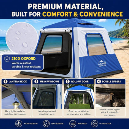 Inflatable Camping Tent with Pump, 2-4 Person Air Tent, Easy Setup Waterproof Blow Up Cabin with Awning for Outdoor Camping - ablem8canopy