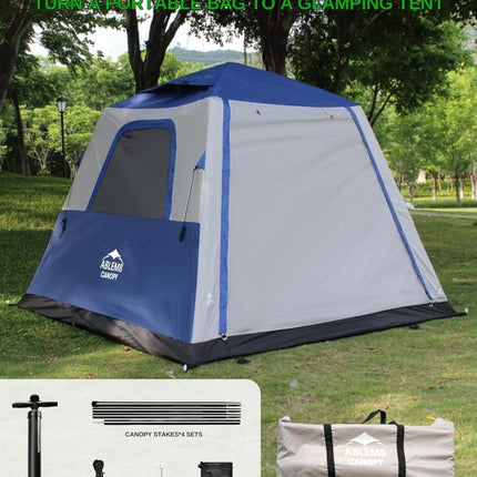 Inflatable Tent for Camping, 8.2x8.2FT Large 4 - 6 Person Blow up Tent with 2 Doors and 4 Screen Mesh Panels, Footprint Included(Sapphire & Light Gray) - ablem8canopy