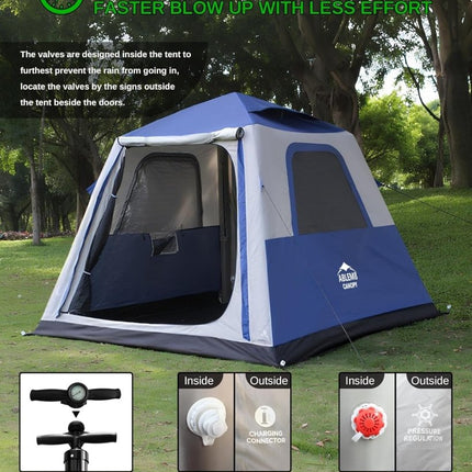 Inflatable Tent for Camping, 8.2x8.2FT Large 4 - 6 Person Blow up Tent with 2 Doors and 4 Screen Mesh Panels, Footprint Included(Sapphire & Light Gray) - ablem8canopy