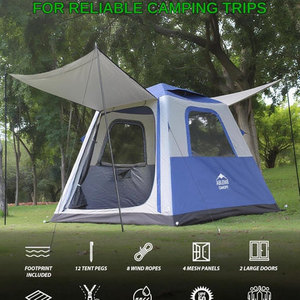 Inflatable Tent for Camping, 8.2x8.2FT Large 4 - 6 Person Blow up Tent with 2 Doors and 4 Screen Mesh Panels, Footprint Included(Sapphire & Light Gray) - ablem8canopy
