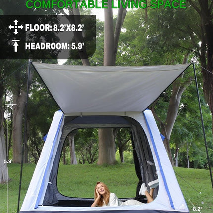 Inflatable Tent for Camping, 8.2x8.2FT Large 4 - 6 Person Blow up Tent with 2 Doors and 4 Screen Mesh Panels, Footprint Included(Sapphire & Light Gray) - ablem8canopy