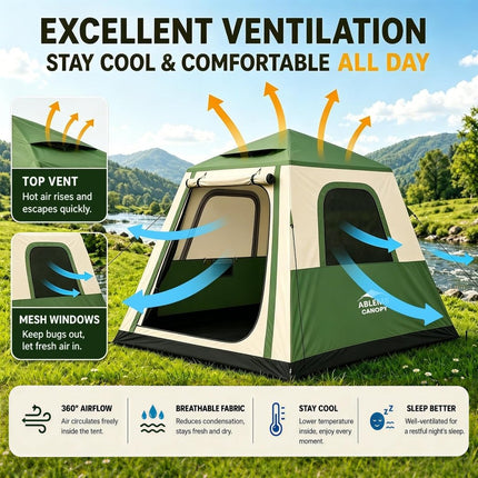 Inflatable Tents for Camping, Blow Up Tent House, Easy Setup Air Tent with Awning, Waterproof Glamping Tents for Camping Adult 4 Person (Green) - ablem8canopy