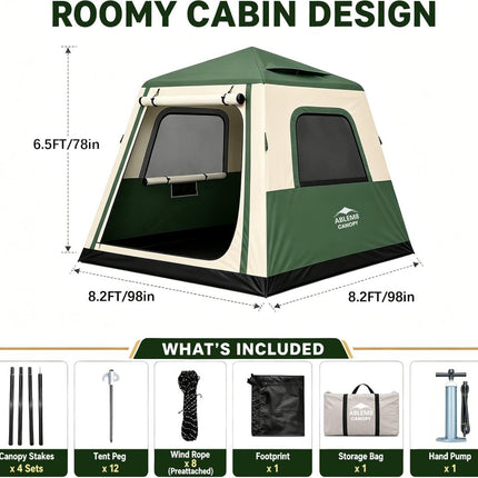 Inflatable Tents for Camping, Blow Up Tent House, Easy Setup Air Tent with Awning, Waterproof Glamping Tents for Camping Adult 4 Person (Green) - ablem8canopy