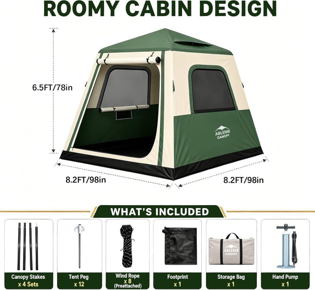 Inflatable Tents for Camping, Blow Up Tent House, Easy Setup Air Tent with Awning, Waterproof Glamping Tents for Camping Adult 4 Person (Green) - ablem8canopy