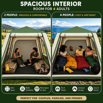 Inflatable Tents for Camping, Blow Up Tent House, Easy Setup Air Tent with Awning, Waterproof Glamping Tents for Camping Adult 4 Person (Green) - ablem8canopy