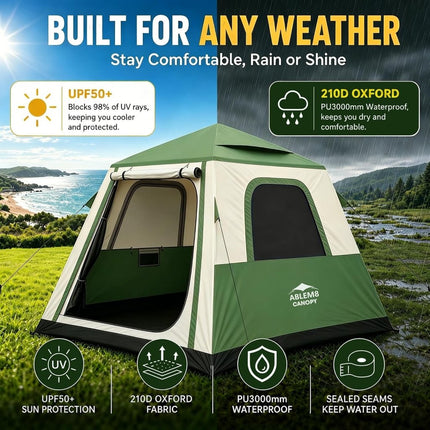 Inflatable Tents for Camping, Blow Up Tent House, Easy Setup Air Tent with Awning, Waterproof Glamping Tents for Camping Adult 4 Person (Green) - ablem8canopy