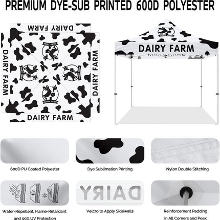 Milk Tent 10x10 Themed Pop Up Canopy Tent for Fresh Milk and Cheese Dairy Farm - ablem8canopy