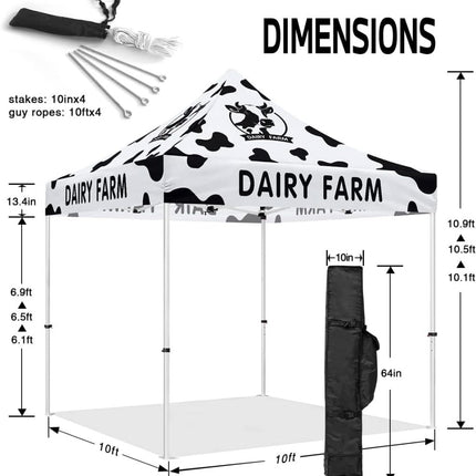 Milk Tent 10x10 Themed Pop Up Canopy Tent for Fresh Milk and Cheese Dairy Farm - ablem8canopy