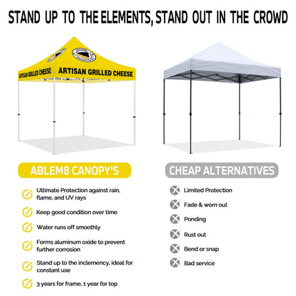 Pop Up Food Tent - Artisan Grilled Cheese 10x10 Canopy Tent With Sides - ablem8canopy